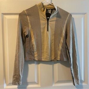 H&M Athleisure Tan Black Striped Long Sleeve Pullover Fitted Top